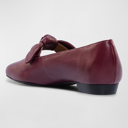 Burgundy Vegan Leather Bow Square Toe Women's Dress Flats