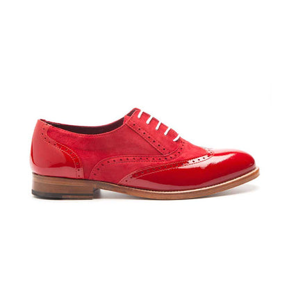 Classic Patent Brogues Women's Oxfords Lace-Up Flats in Red