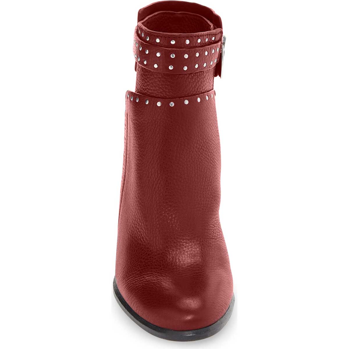 Women's Red Round Toe Studs Chunky Heel Ankle Boots