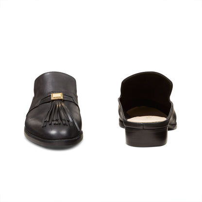 Black Pointed Toe Comfy Flats Fringe Mule Loafers for Women