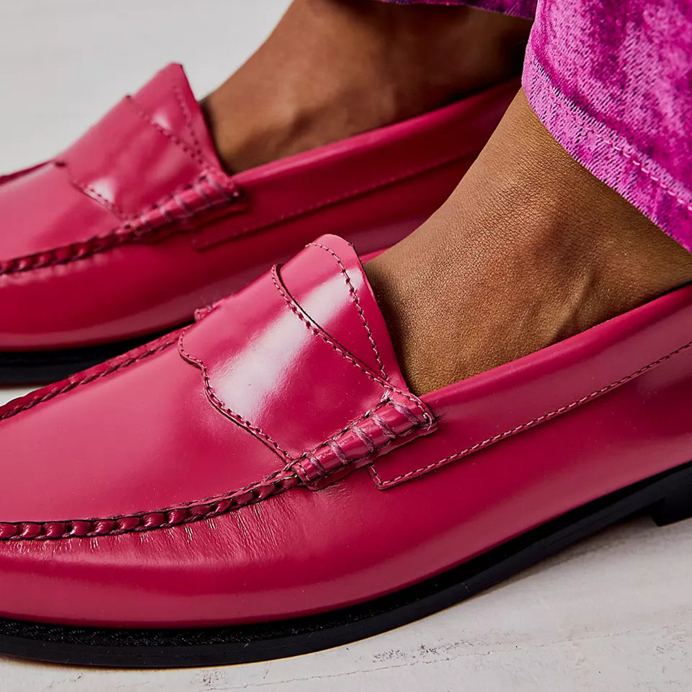 Hot Pink Round Toe Strap Decorated Fashion Flat Women's Loafers