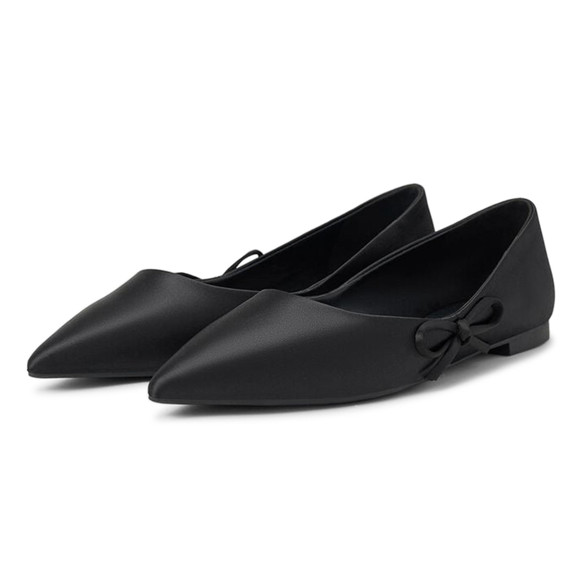 Black Pointed Toe Side Knot-Bow Slip On Casual Flats for Women