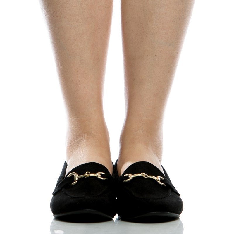 Classic Black Round Toe Women's Flat Horsebit Loafers