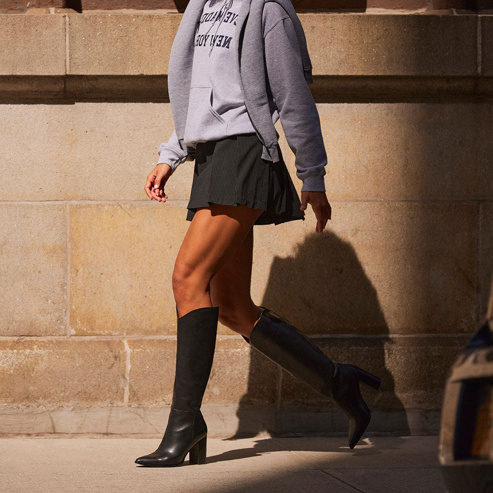 Black Pointed Toe Chunky Heel Fashion Knee High Boots for Women