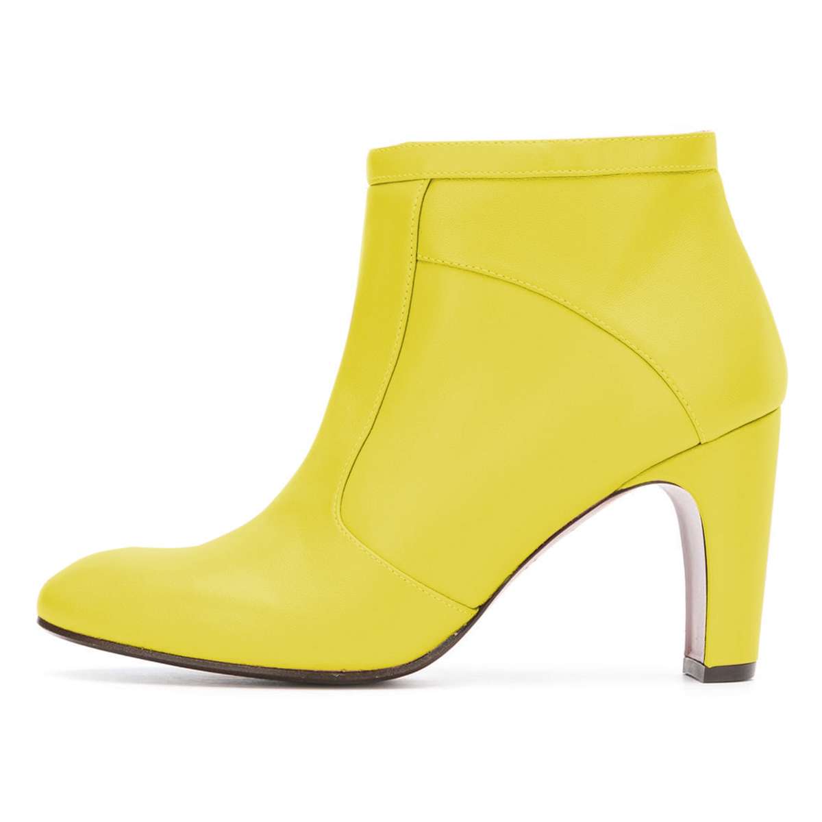 Women's Yellow Round Toe Chunky Heel Ankle Boots with Zipper