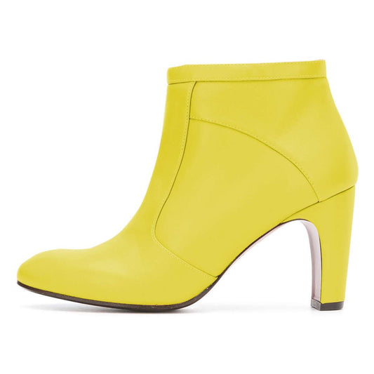 Women's Yellow Round Toe Chunky Heel Ankle Boots with Zipper