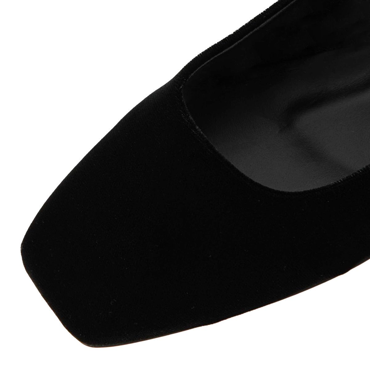 Velvet Square Toe Mary Jane Flats with Buckle Strap in Black