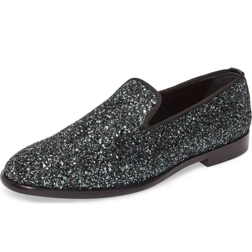 Black Glitter Loafers for Women Round Toe Comfortable Flats