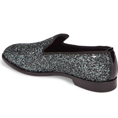 Black Glitter Loafers for Women Round Toe Comfortable Flats