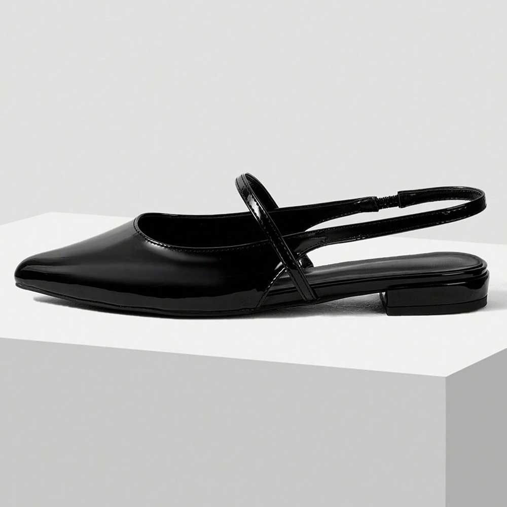 Stylish Black Pointy Toe Women's Dress Flats with Slingback Strap