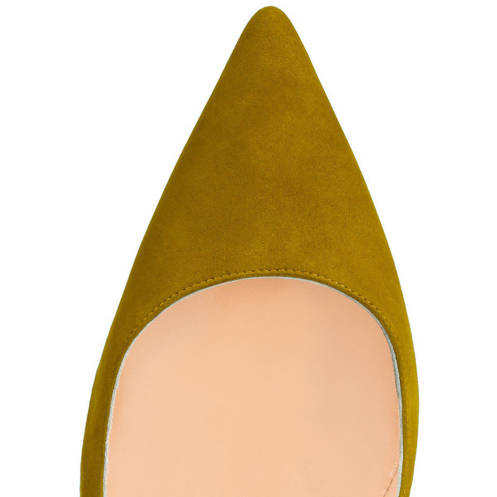 Women's Olive Green Stiletto Heels Vegan Suede Pointy Toe Pumps Shoes