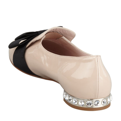 Nude Bow Patent Leather Flats Loafer Shoes for Women