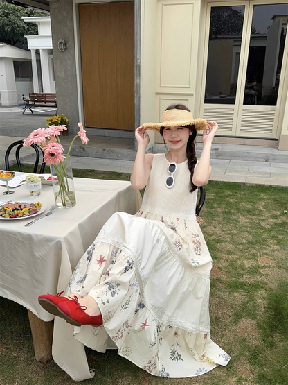 New Fashion Floral Design Beach Holiday A-line Sleeveless Vintage Dress TP3318