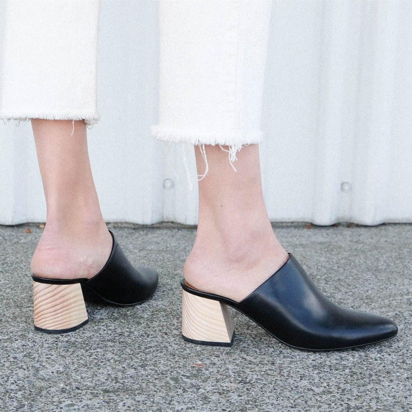 Women's Black Block Heel Pointed Toe Mules Shoes