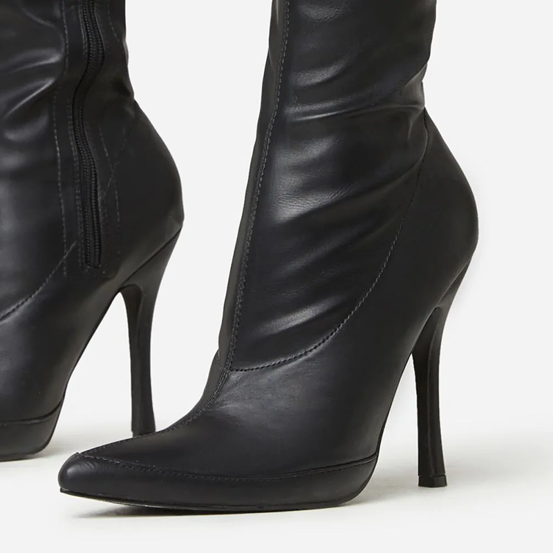 Pointed Toe Stiletto Heel Zipper Up Vintage Knee High Boots