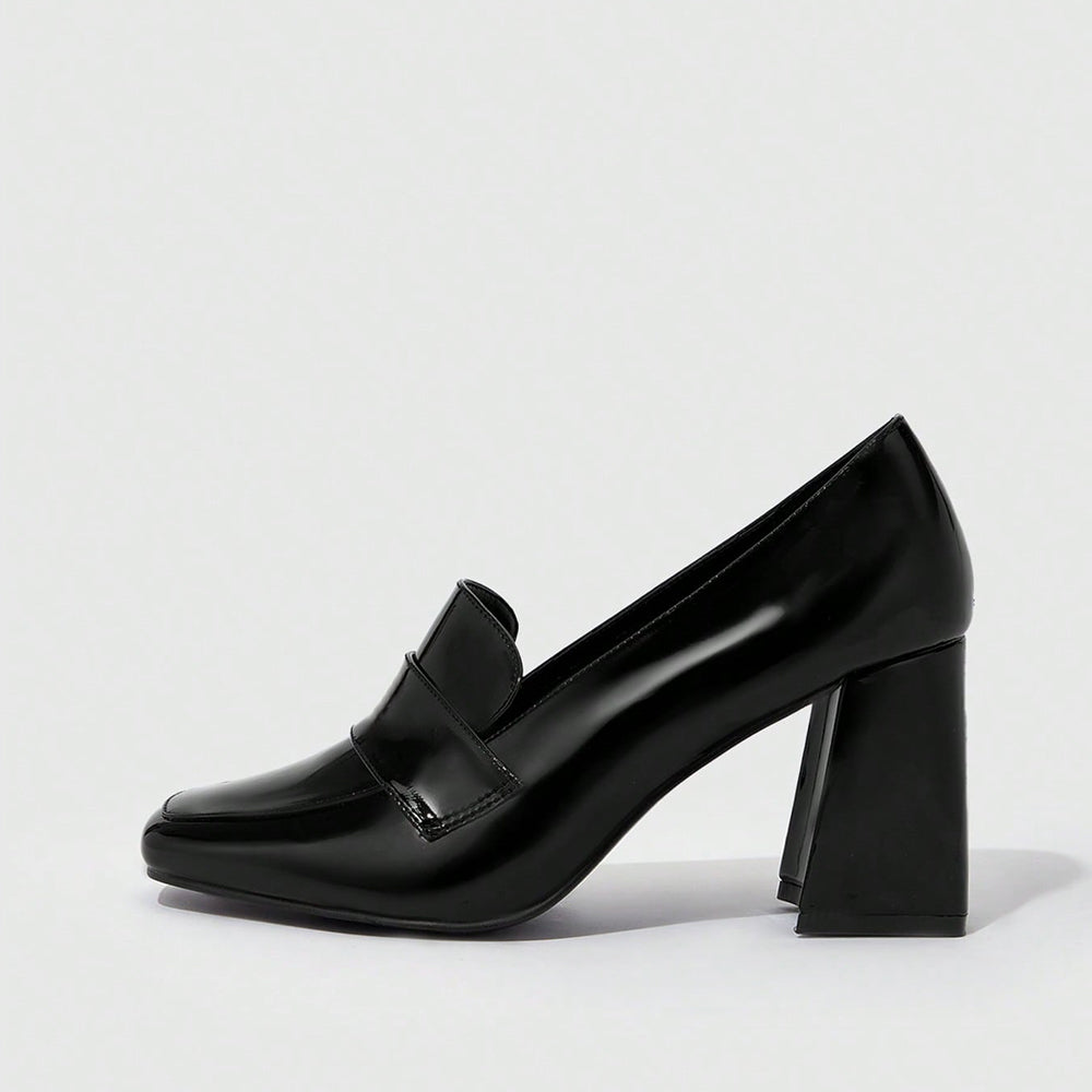 Black Patent Leather Closed Toe Chunky Loafers Women