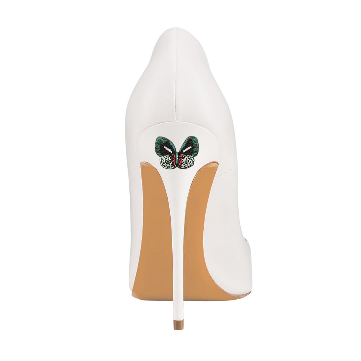 Women's Pointed Toe Stiletto Heel Butterfly Pattern White Pumps