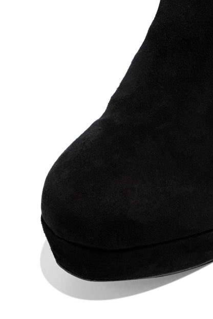 Black Vegan Suede Chunky Heel Knee High Boots with Platform