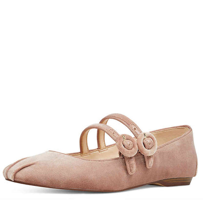Casual Blush Velvet Round Toe Double Strap Mary Jane Flats