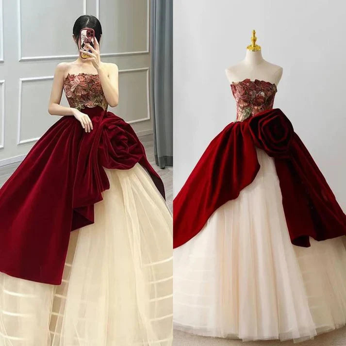 Unique Rose Design Strapless Sweet 16 Quinceanera A-Line Prom Dress Birthday Dress Evening Dress Ball Gown  TP4528