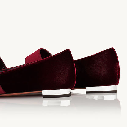 Maroon Velvet & Satin Pointed Toe Mary Jane Flats
