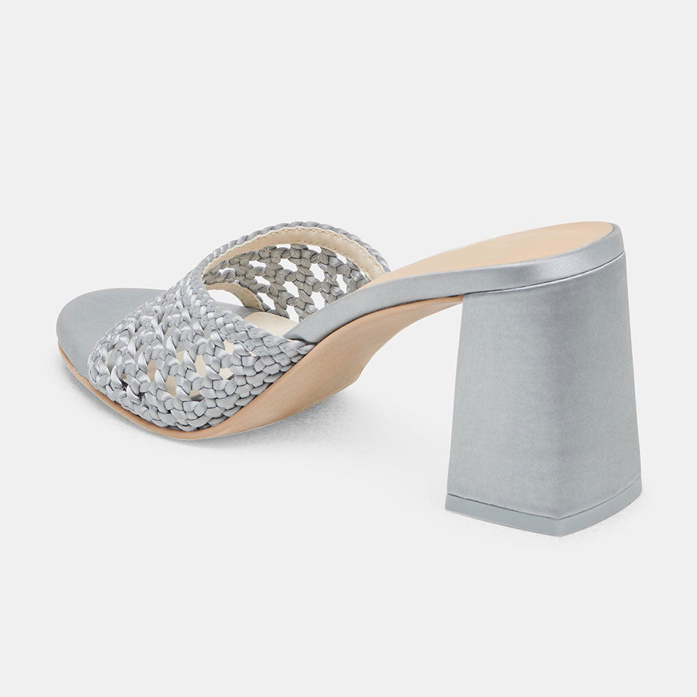 Chic Gray Woven Detail Open Round Toe Mule Block Heel Sandals