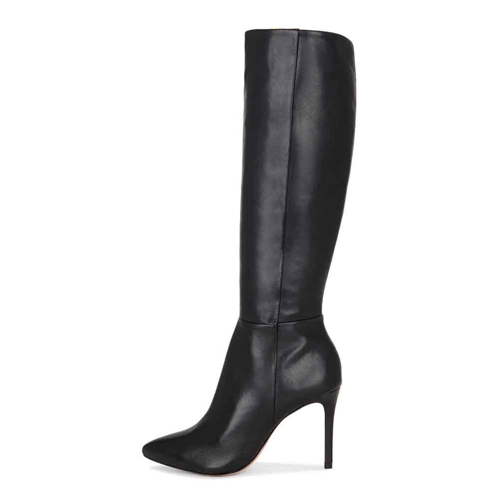 Black Pointed Toe Stiletto Heel Side-Zip Knee High Boots