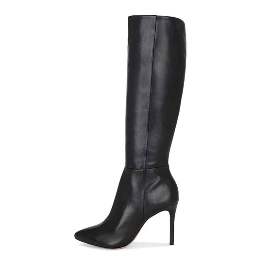 Black Pointed Toe Stiletto Heel Side-Zip Knee High Boots