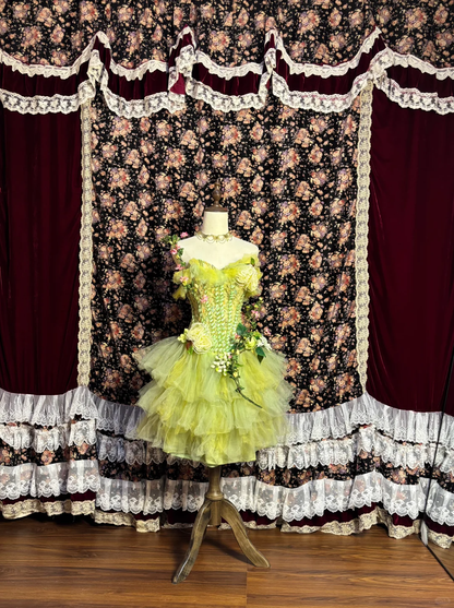 Vintage Green 3D Flowers Strapless Sweetheart A-line Tulle Short Homecoming Dresses TP3916