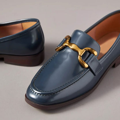 Black Faux Suede Round Toe Flat Formal Loafers with Chain