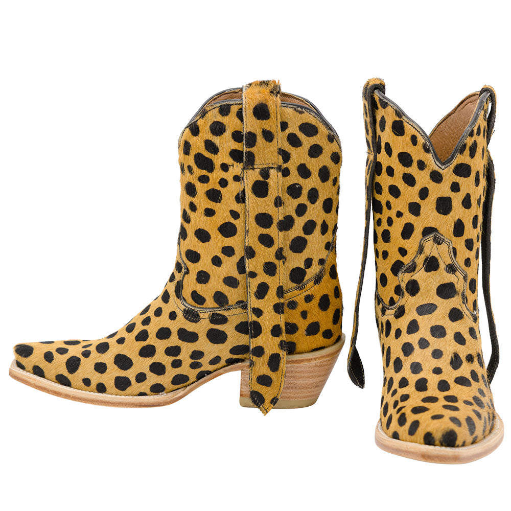 Yellow Faux Suede Snip Toe Polka Dot Short Western Boots for Women