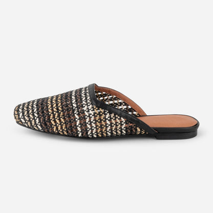 Multicolor Cut-Out Square Toe Woven Detail Casual Flat Mules