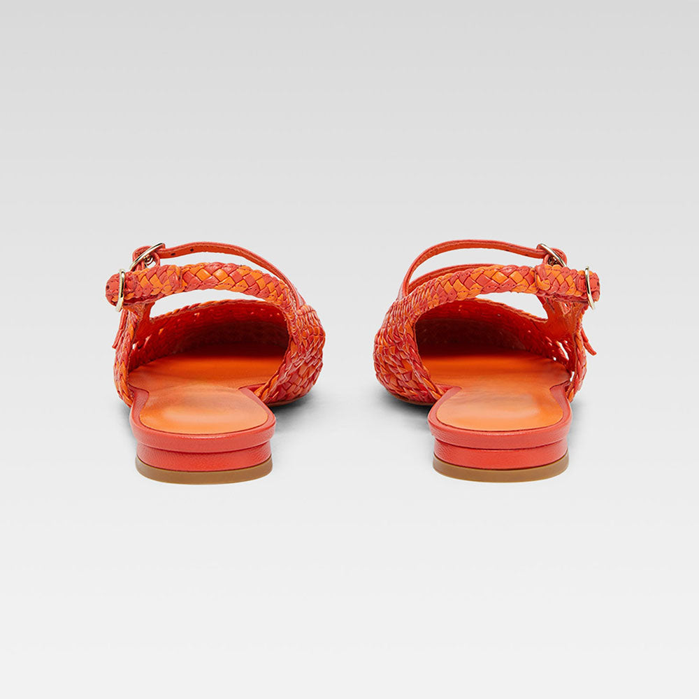 Stylish Orange Woven Round Toe Slingback Flats for Women