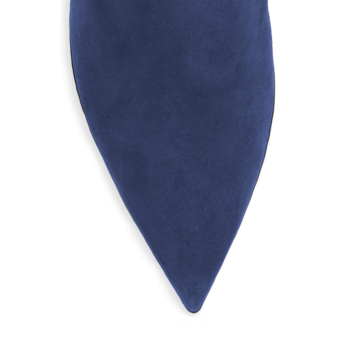 Blue Faux Suede Pointed Toe Stretch Chunky Heel Knee High Boots