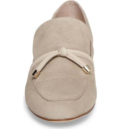 Vegan Suede Khaki Round Toe Bow Tie Flats Loafer Shoes for Women