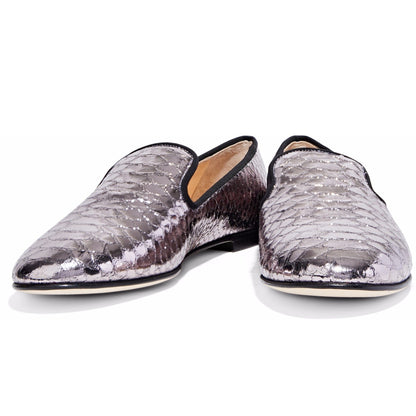 Violet Metallic Finish Python Embossed Flat Women's Loafers