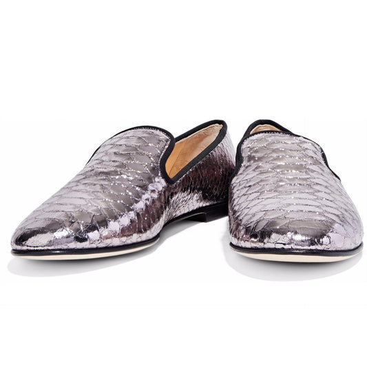 Violet Metallic Finish Python Embossed Flat Women's Loafers