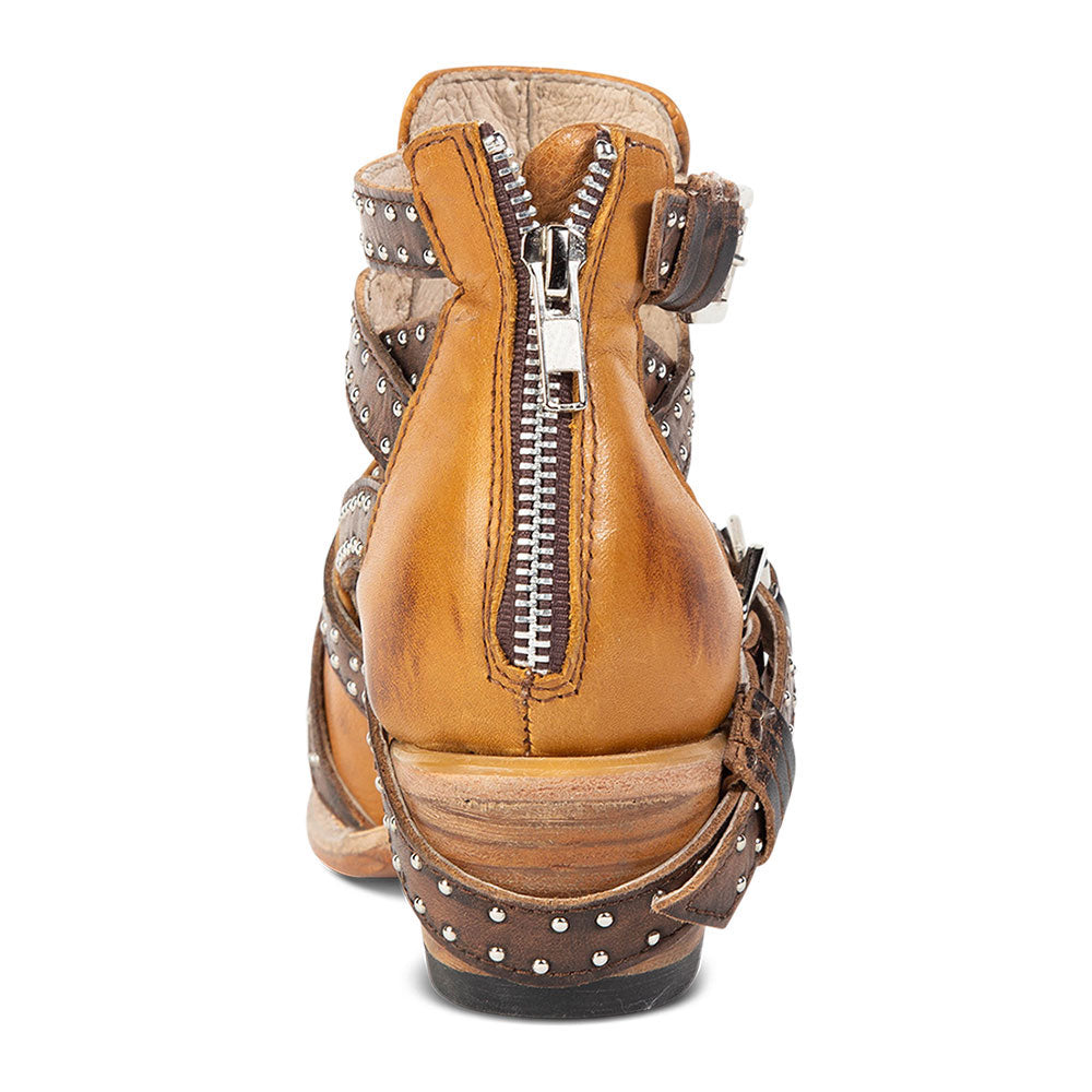 Yellow Vintage Buckle Straps Chunky Heel Western Boots for Women