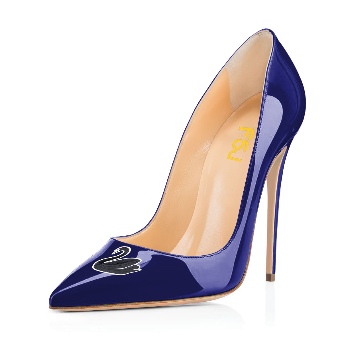 Women's Navy Stiletto Heels Swan Pattern Pointed Toe Office Pumps