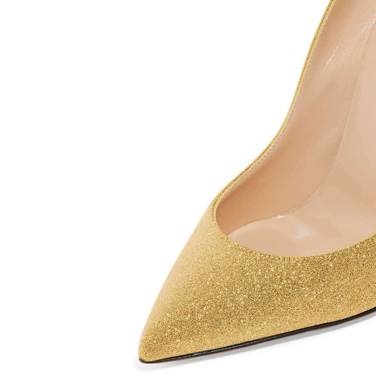 Yellow Glitter Shoes Stiletto Heel Pumps