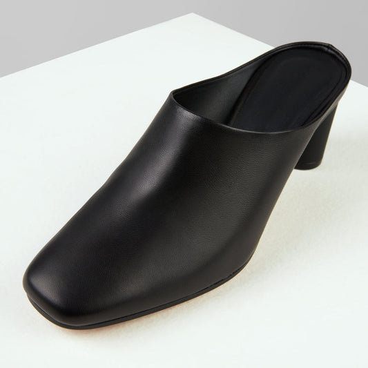 Black Closed Square Toe Cylinder Heel Slip-On Women's Mules Shoes