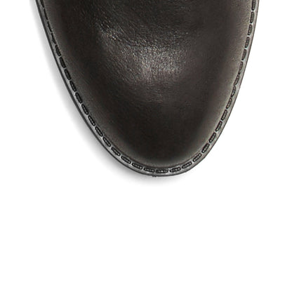 Women's Round Toe Buckle Strap Flat Knee High Boots in Black