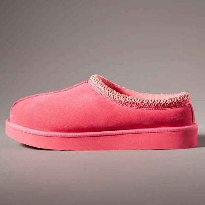 Women's Lovely Round Toe Fur Lining Flat Winter Slippers in Pink