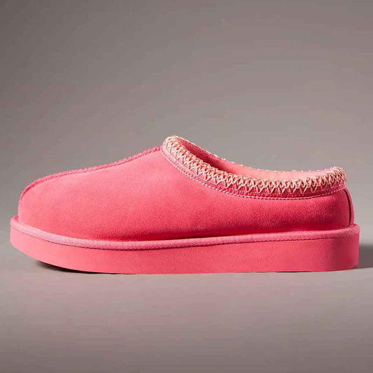 Women's Lovely Round Toe Fur Lining Flat Winter Slippers in Pink