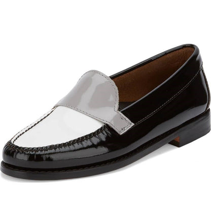 Black and White Loafers for Women Round Toe Comfortable Flats