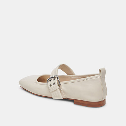 Ivory Patent Leather Square Toe Mary Jane Ballet Flats with Buckle