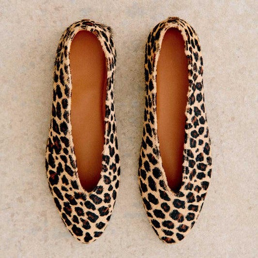 Brown Leopard Pointed Toe Slip-On Ballet Flats for Women