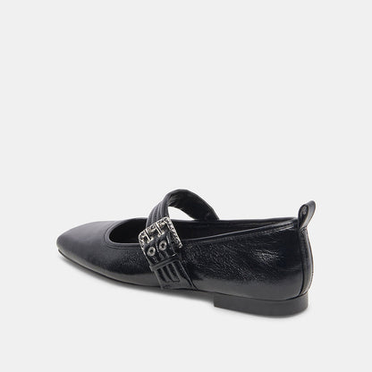 Black Patent Leather Square Toe Mary Jane Ballet Flats with Buckle
