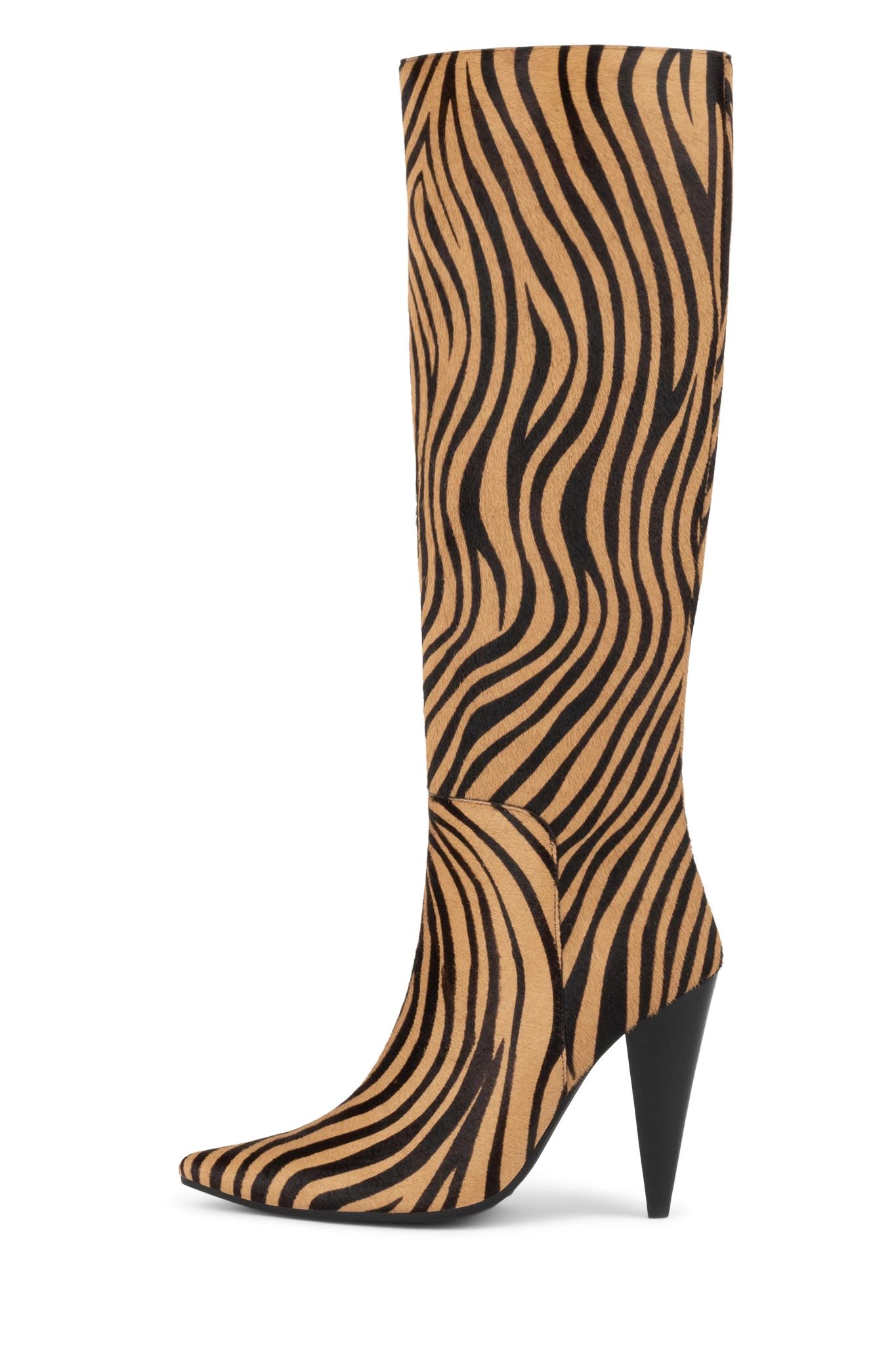 Brown and Black Zebra Fashion Boots Cone Heel Knee High Boots