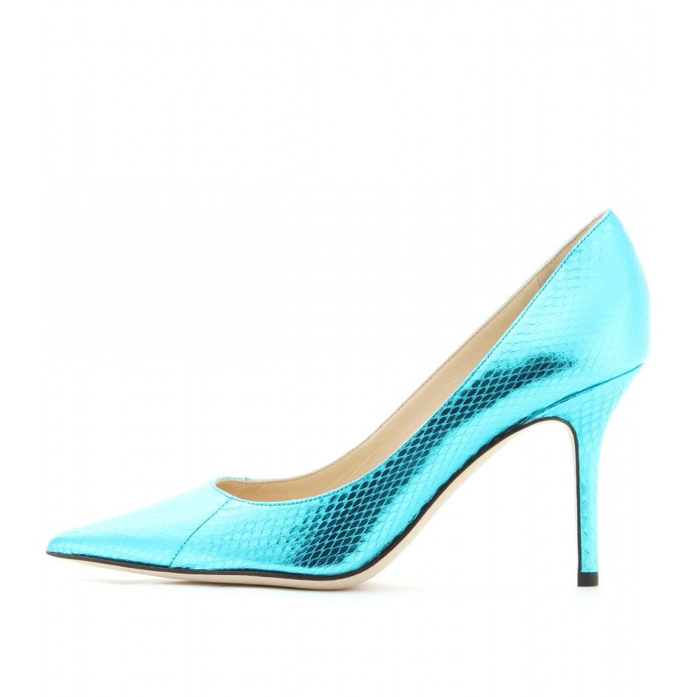 Stylish Aqua Pointed Toe Snake Embossed Stiletto Heels Pumps
